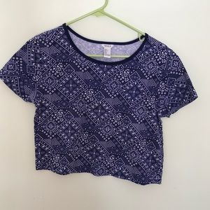 blue aztec pattern tee shirt